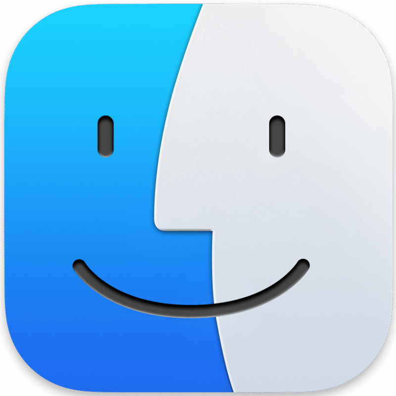 Mac Finder icon showing the blue and white smiling face, the default file management app in macOS for browsing and organizing files and folders.