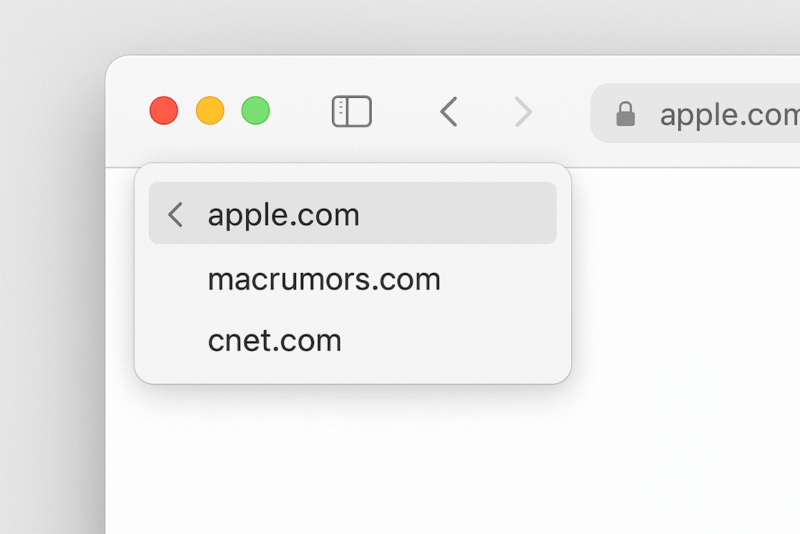 Safari back button highlighted on Mac toolbar showing how to view recent browsing history